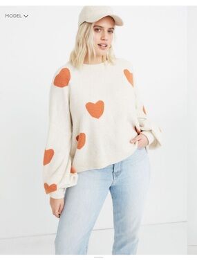 Madewell Cream Crewneck Sweater with Heart Motif